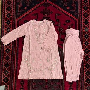 Ethnic made in Pakistan Pink Floral Kids Kameez Shalwar Set